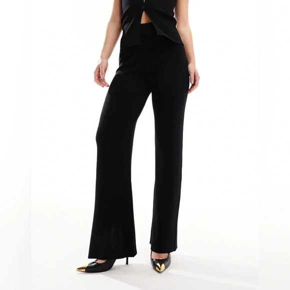 ASOS  Design Women’s Black Wide Leg Pants w Side Hem Split - Size 14 - Picture 2 of 8